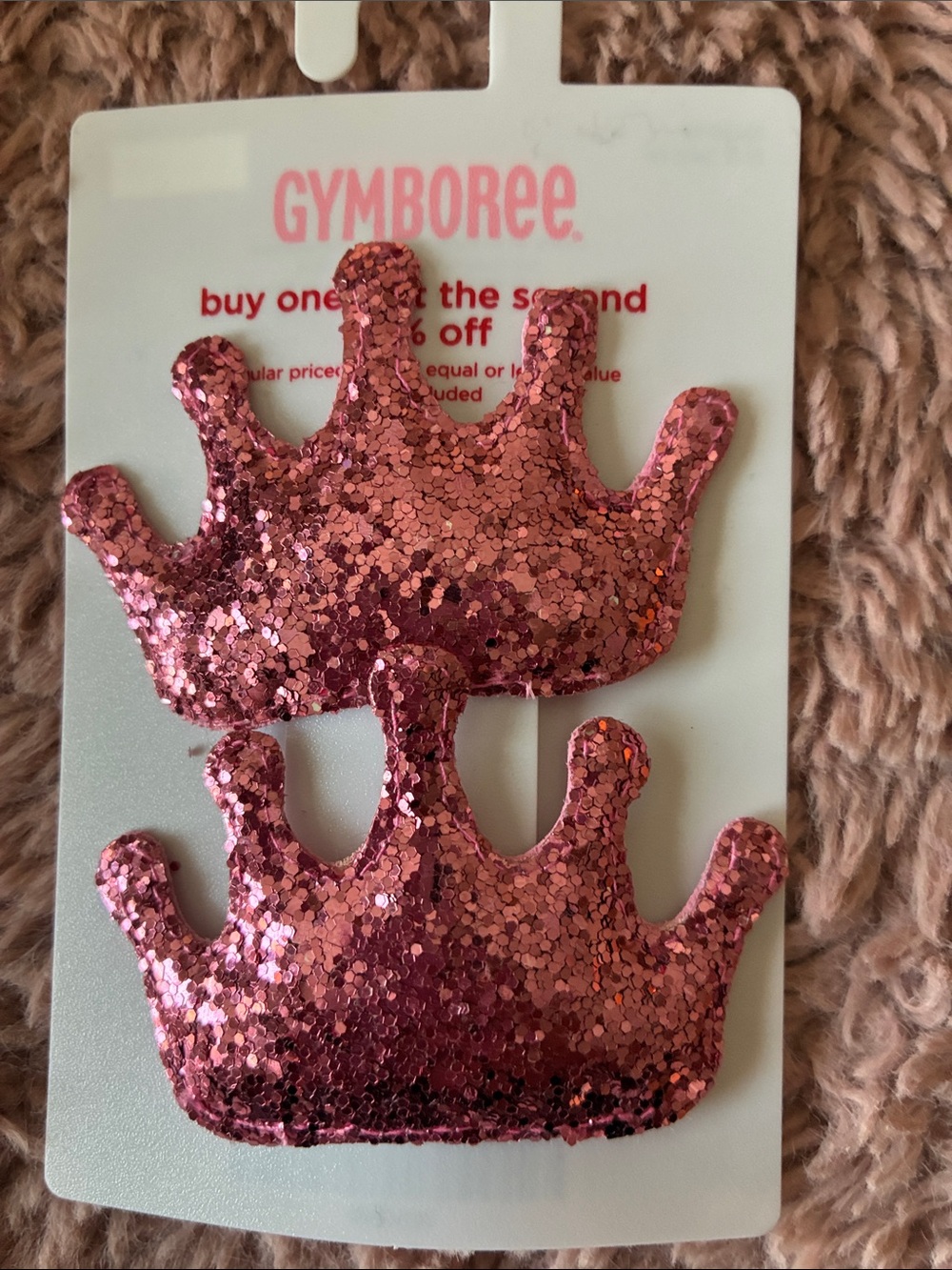 Gymboree Pink Glitter Crown Hair Clips - Pair